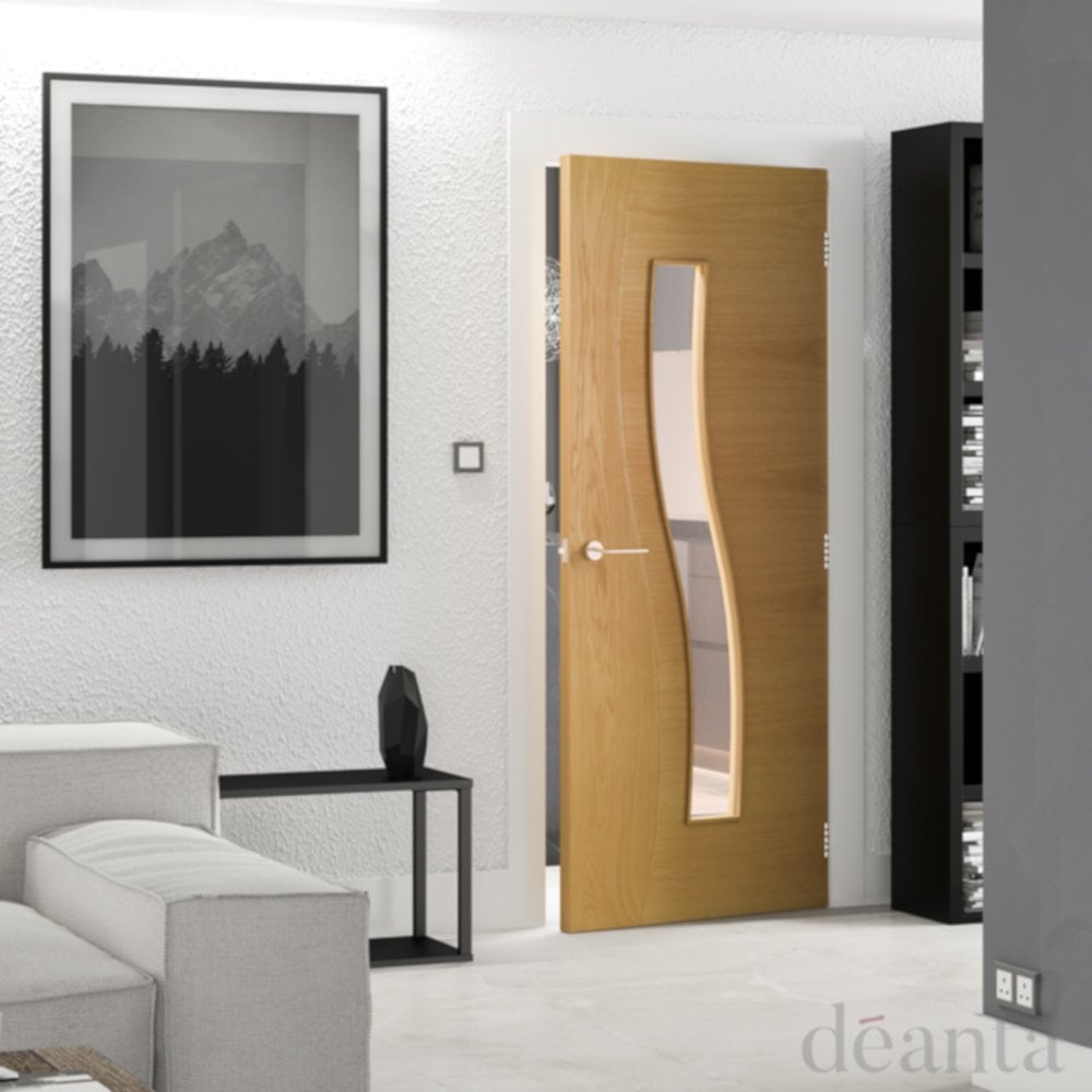 Internal Oak Fully Finished Cadiz 2P 1L Bevelled Clear Glass Door (CADGXFSC)