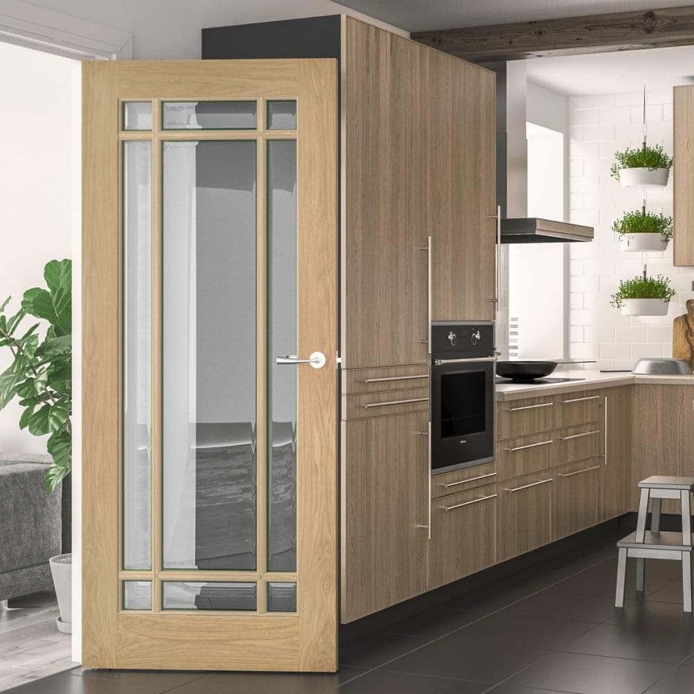 Internal Oak Unfinished Kerry 9L Bevelled Clear Glass Door (NM5GBUNX)