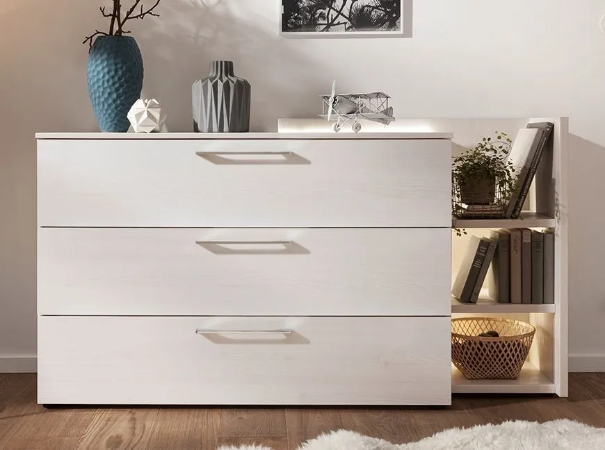 Nolte Akaro Polar White Chest with Shelf Unit - 3 Drawer