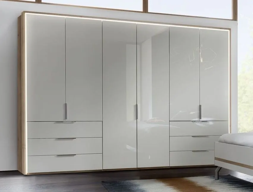 Nolte Concept Me 100 Imitation Sonoma Oak and Gloss White 6 Door Combi Wardrobe - 360cm