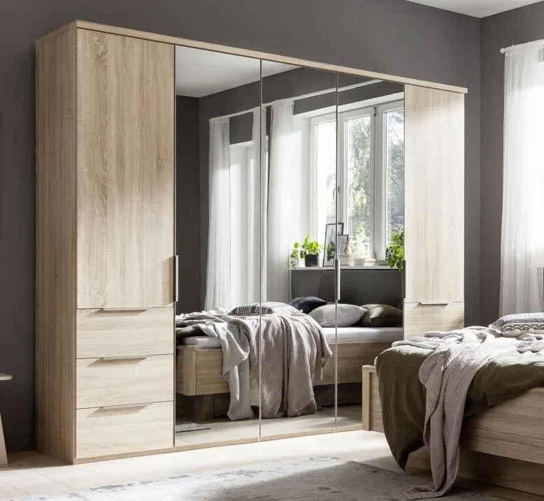 Nolte Concept Me 200 Imitation Sonoma Oak 5 Door 6 Drawer Combi Wardrobe with 3 Mirror Front - 250cm