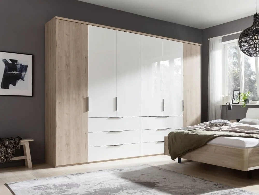 Nolte Concept Me 200 Imitation Sonoma Oak and Gloss White 6 Door 6 Drawer Combi Wardrobe - 300cm